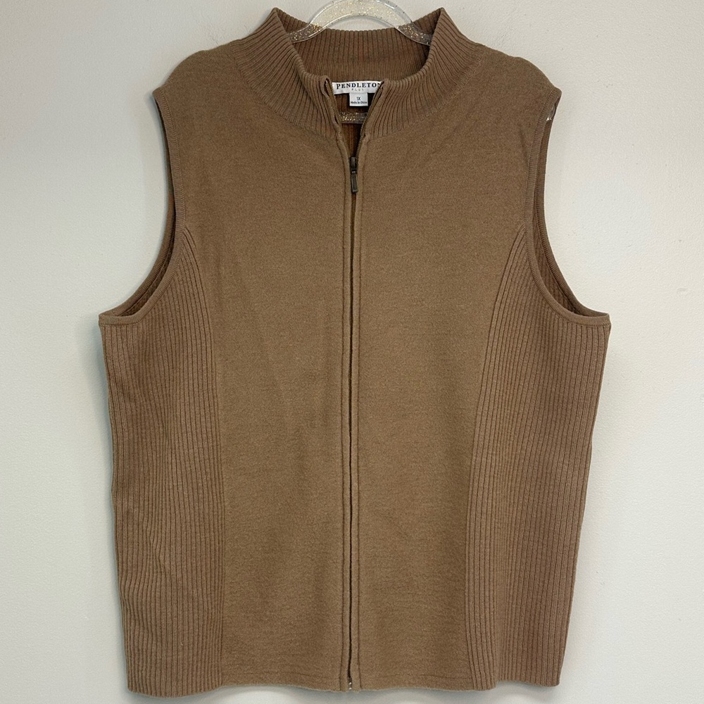 Pendleton Plus Vintage Tan Zip-Up Vest 100% Merino Wool size 1X